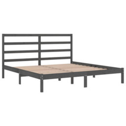 Berkfield Bed Frame Grey Solid Wood Pine 200X200 Cm - thumbnail 4