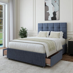 Bedmaster Midnight Blue Linen 2 Drawer Divan Base And Square Headboard Small Double - thumbnail 2