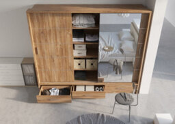 Arte Modern Lux Wardrobe With Shelves And Mirrored Door In Oak Sterling - Led Lit Storage Solution (H2150mm W2500mm D630mm) - thumbnail 6