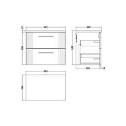 Balterley Belvide Partial Fluted 2 Drawer Wall Hung Vanity Unit With Bellato Grey Laminate Worktop - 600mm - Satin Green - thumbnail 2