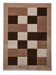 Beige Chequered Rug, Geometric Bordered Rug, 10mm Thick Stain-Resistant Rug, Modern Rug For Dining Room-120Cm X 170Cm - thumbnail 1