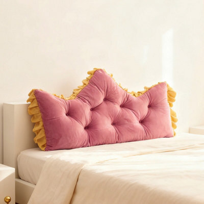 Living And Home Dusty Rose Mustard Yellow Crown Headboard Pillow Button Tufted Design With Elastic Strap - image 1