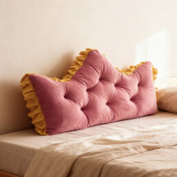 Living And Home Dusty Rose Mustard Yellow Crown Headboard Pillow Button Tufted Design With Elastic Strap - thumbnail 3