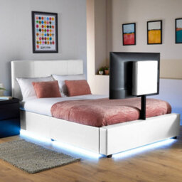 X Rocker Xr Living Ava Pu Small Double Tv Bed With Underbed Lights- White