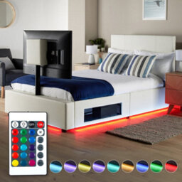 X Rocker Xr Living Ava Pu Small Double Tv Bed With Underbed Lights- White - thumbnail 2