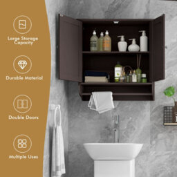 Gainoom Wall Mounted Brown Bathroom Cabinet Hanging Medicine Cabinet - thumbnail 4