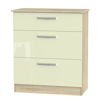 Trent 3 Drawer Deep Chest Of Drawers In Cream & Bardolino Oak (Ready Assembled) - image 1