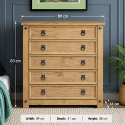Mews Corona Chest Of Drawers 5 Drawer Large Mexican Solid Pine - thumbnail 7