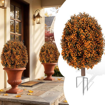 Amorly 65Cm Artificial Boxwood Topiary Shrubs, Fake Autumn Toned Ball Trees With Ground Spike, Faux Greenery Decor For Indoor, Garden - image 1