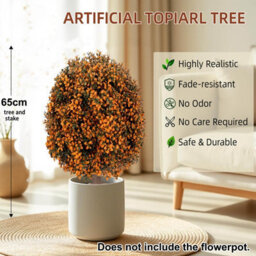 Amorly 65Cm Artificial Boxwood Topiary Shrubs, Fake Autumn Toned Ball Trees With Ground Spike, Faux Greenery Decor For Indoor, Garden - thumbnail 4
