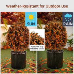 Amorly 65Cm Artificial Boxwood Topiary Shrubs, Fake Autumn Toned Ball Trees With Ground Spike, Faux Greenery Decor For Indoor, Garden - thumbnail 7