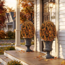 Amorly 65Cm Artificial Boxwood Topiary Shrubs, Fake Autumn Toned Ball Trees With Ground Spike, Faux Greenery Decor For Indoor, Garden - thumbnail 5