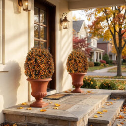 Amorly 65Cm Artificial Boxwood Topiary Shrubs, Fake Autumn Toned Ball Trees With Ground Spike, Faux Greenery Decor For Indoor, Garden - thumbnail 9