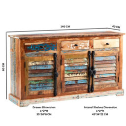 Wyld Haus Seattle Large Reclaimed Wood Sideboard 3 Drawers 3 Doors 1400X800X400mm - thumbnail 5