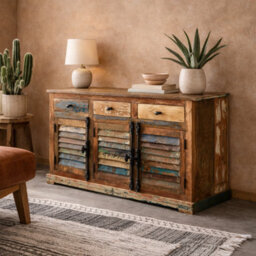 Wyld Haus Seattle Large Reclaimed Wood Sideboard 3 Drawers 3 Doors 1400X800X400mm - thumbnail 1