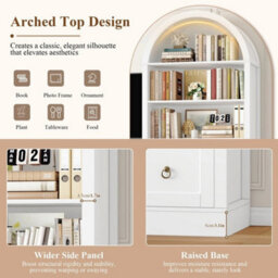 White Arched Bookcase With Drawers Arch Display Cabinet Tall Bookshelf - thumbnail 4