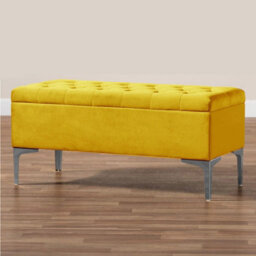 120Cm Modena Upholstered Ottoman Storage Bench, Mustard Gold Plush Velvet Tufted End Of Bed Shoes Box, Entryway Ottoman Footstool