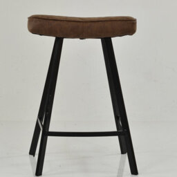 Lakeland Furniture Harper Aged Brown Faux Leather Black Fixed Base Bar Stool - thumbnail 3
