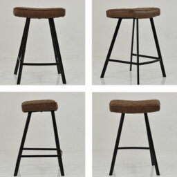 Lakeland Furniture Harper Aged Brown Faux Leather Black Fixed Base Bar Stool - thumbnail 2