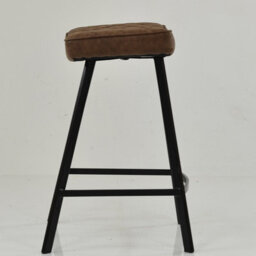 Lakeland Furniture Harper Aged Brown Faux Leather Black Fixed Base Bar Stool - thumbnail 5