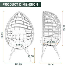 Rattan Standing Egg Chair With Soft Cushion, Durable Metal Frame, Max Load 180 Kg - Natural - thumbnail 7