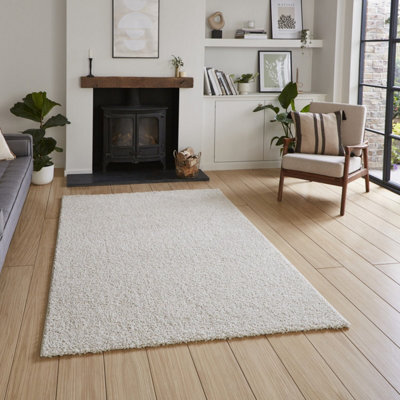 Cream Plain 25mm Thick Anti-Shed Rug For Bedroom, Living, & Dining Room, Anti-Shed Modern Plain Area Rug-160Cm X 230Cm - image 1