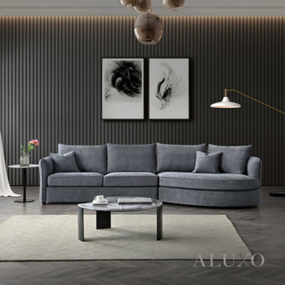 Aluxo Rubin Boucle Right Hand Corner Sofa Charcoal Black 4 Seater Curved Island - image 1