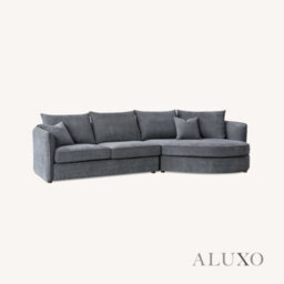 Aluxo Rubin Boucle Right Hand Corner Sofa Charcoal Black 4 Seater Curved Island - thumbnail 8