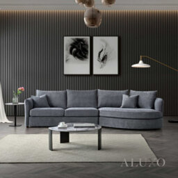 Aluxo Rubin Boucle Right Hand Corner Sofa Charcoal Black 4 Seater Curved Island