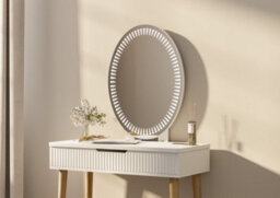 Scandanavian Style White And Oak Finish Single Drawer Dressing Table With Mirror And Stool - thumbnail 2
