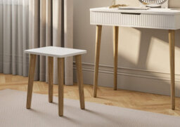 Scandanavian Style White And Oak Finish Single Drawer Dressing Table With Mirror And Stool