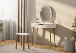 Scandanavian Style White And Oak Finish Single Drawer Dressing Table With Mirror And Stool - thumbnail 3