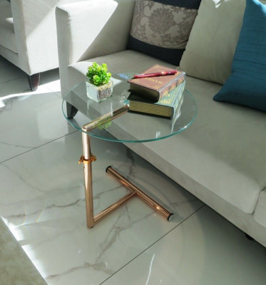 Aspect Furniture Clear Glass Side/end/laptop Table-Zen Adjustable Round Table,copper Base - image 1