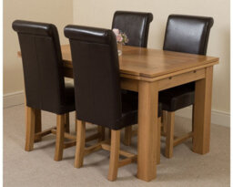 That's Furniture Richmond 140Cm - 220Cm Oak Extending Dining Table And 4 Chairs Dining Set With Washington Brown Leather Chairs