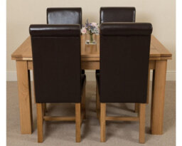 That's Furniture Richmond 140Cm - 220Cm Oak Extending Dining Table And 4 Chairs Dining Set With Washington Brown Leather Chairs - thumbnail 2