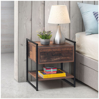 Timber Art Design Abbey Bedside Cabinet Bedroom Furniture Nightstand Table 1 Drawer Rustic Urban - image 1