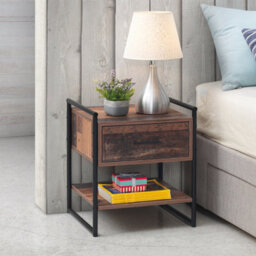 Timber Art Design Abbey Bedside Cabinet Bedroom Furniture Nightstand Table 1 Drawer Rustic Urban - thumbnail 2