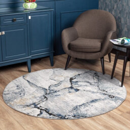 Livabliss Round Jolie-Abstract Grey Blue Ivory Brown Modern Marble Living Dining Bedroom Rug 200 X 200 Cm Easy Care, Non Shedding - thumbnail 2