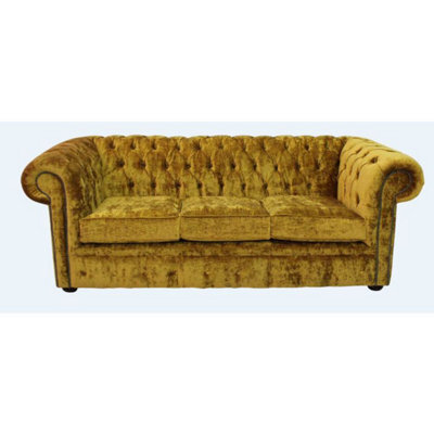 Chesterfield Handmade 3 Seater Sofa Settee Modena Gold Velvet Fabric In Classic Style - image 1