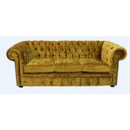 Chesterfield Handmade 3 Seater Sofa Settee Modena Gold Velvet Fabric In Classic Style