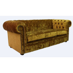 Chesterfield Handmade 3 Seater Sofa Settee Modena Gold Velvet Fabric In Classic Style - thumbnail 2