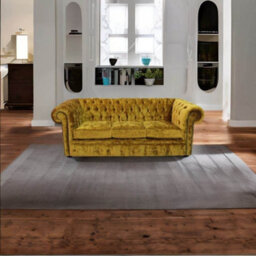 Chesterfield Handmade 3 Seater Sofa Settee Modena Gold Velvet Fabric In Classic Style - thumbnail 5