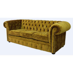 Chesterfield Handmade 3 Seater Sofa Settee Modena Gold Velvet Fabric In Classic Style - thumbnail 3