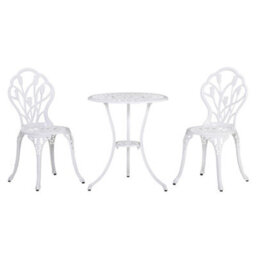 Outsunny 3 Piece Bistro Set, Aluminium Garden Furniture With Umbrella Hole - thumbnail 2