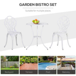 Outsunny 3 Piece Bistro Set, Aluminium Garden Furniture With Umbrella Hole - thumbnail 7