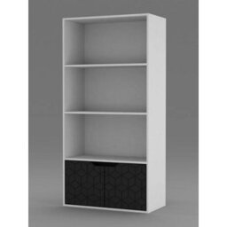 Urbn-Living Urbnliving 4 Tier White Wooden Bookcase Cupboard With Black Geo Doors Storage Shelving Display Cabinet - thumbnail 2
