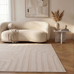 The Rugs Loft Ivory Curved Line Living Room Area Rug And Runners Soft Pile - thumbnail 4