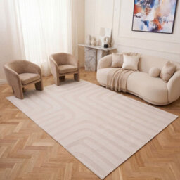 The Rugs Loft Ivory Curved Line Living Room Area Rug And Runners Soft Pile - thumbnail 3