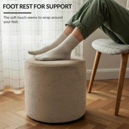 istyle mode Round Shape Velvet Bean Bag Pouffe Foot Rest - 40Cm Cream - thumbnail 2