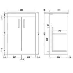 Dezine Hamble 600mm Gloss White Floor Standing 2 Door Vanity Unit, With Worktop - thumbnail 3